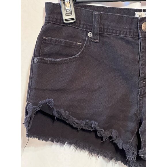 Free People Womens Black Distressed Denim Cutoff Shorts W 25 Button Fly Frayed H - Picture 3 of 9